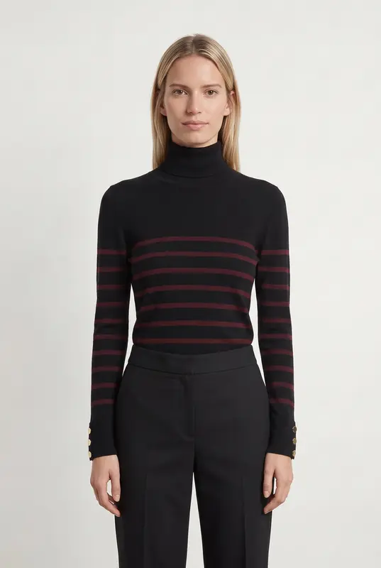 Pull Rayé Noir et Bordeaux - Taille S/36
