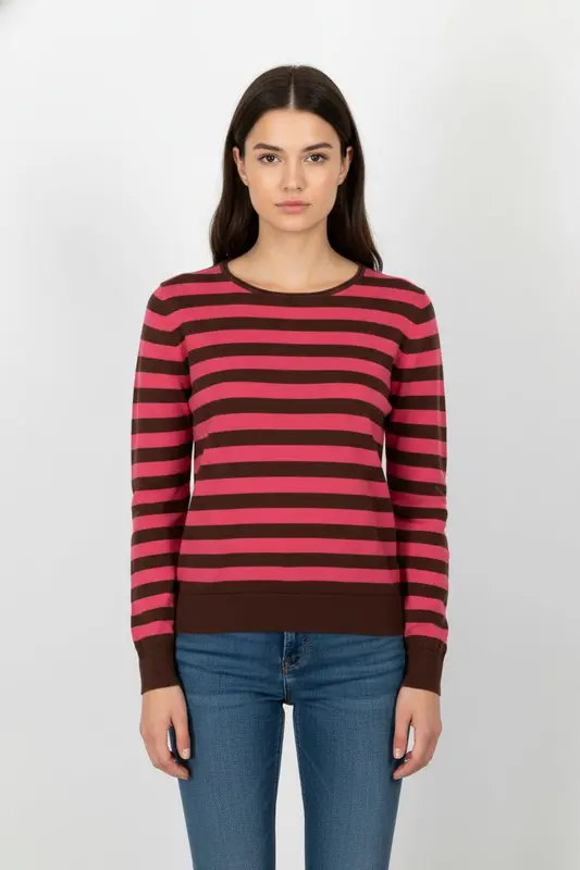 Pull Rayé Rose et Marron - Taille XL/42