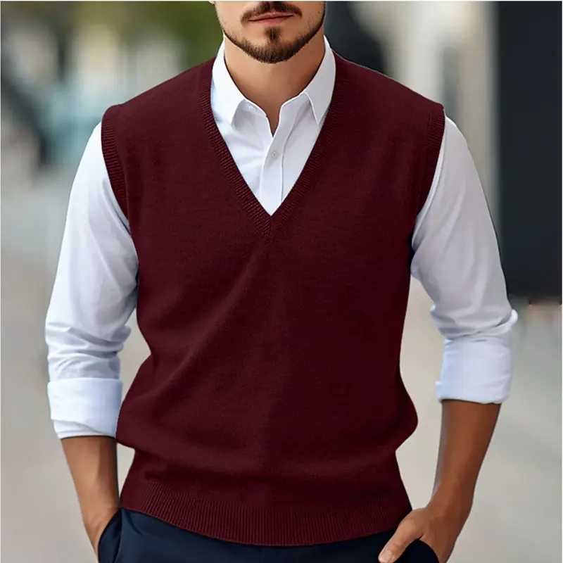 Pull sans manches homme col V, maille douce et chaude
