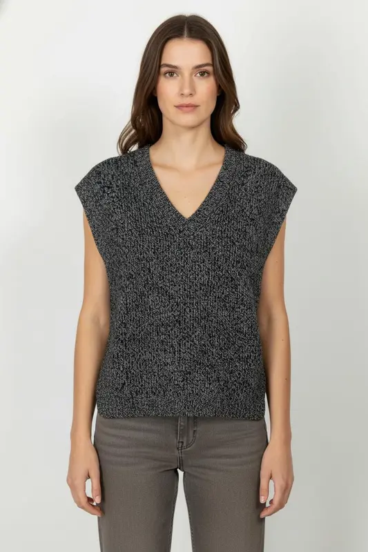 Pull Sans Manches Noir et Gris - Taille L/40