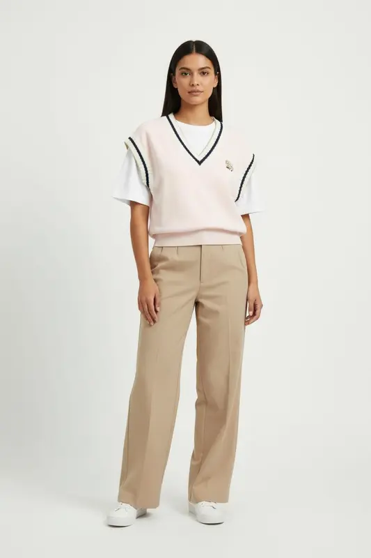 Pull Sans Manches Rose et Blanc - Taille T.U.