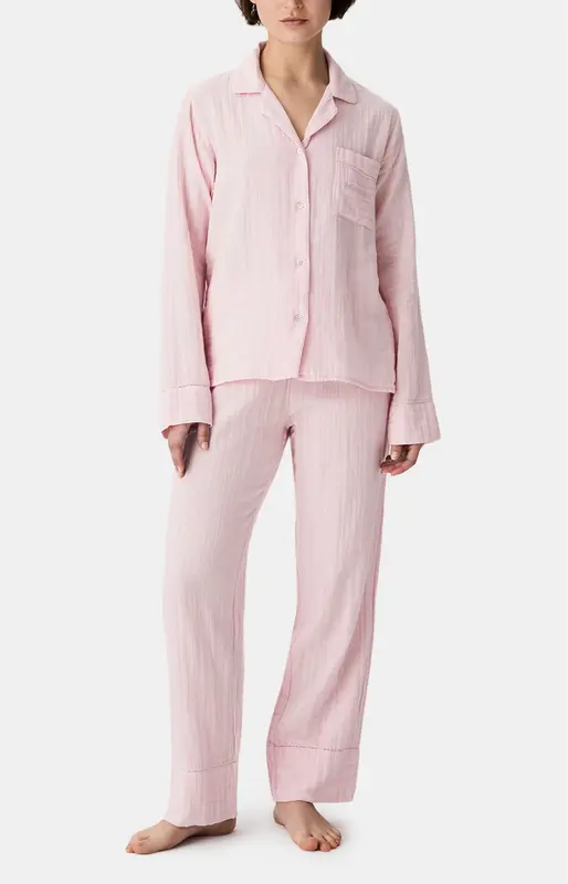 Pyjama boutonné en gaze de coton - Blush
