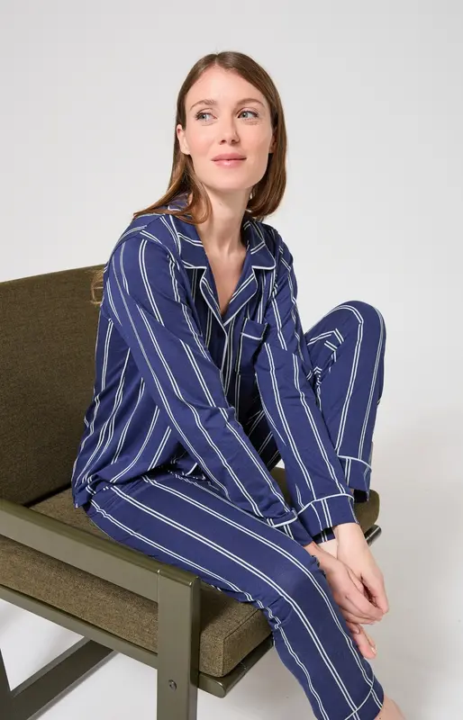 Pyjama boutonné en lyocell et coton - Rayé