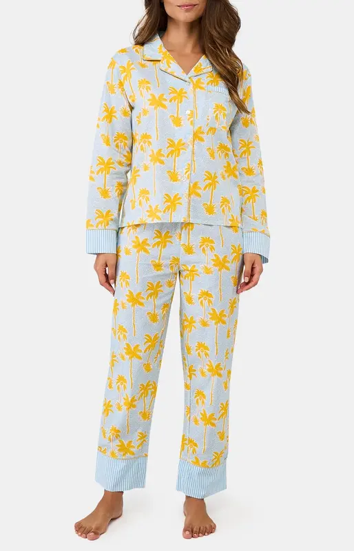 Pyjama boutonné en popeline de coton - Palmier