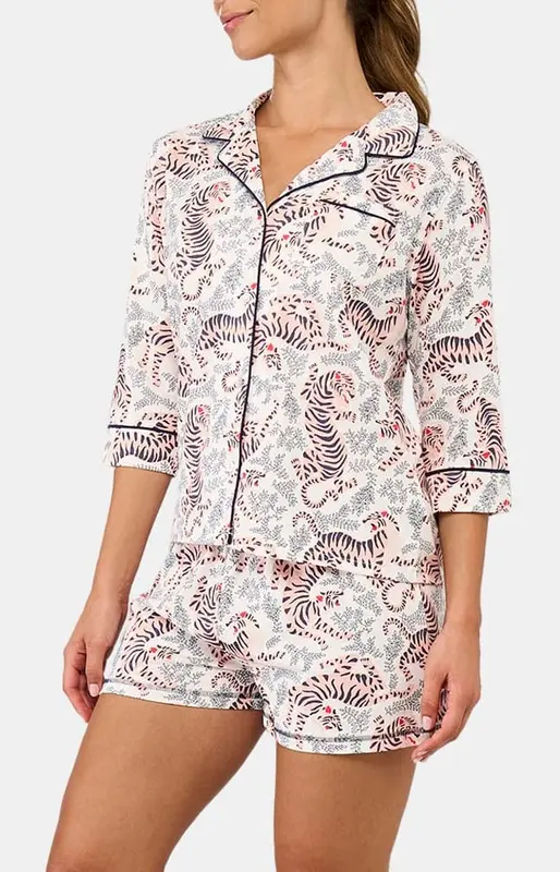 Pyjama court boutonné en jersey de coton léger - Tigre