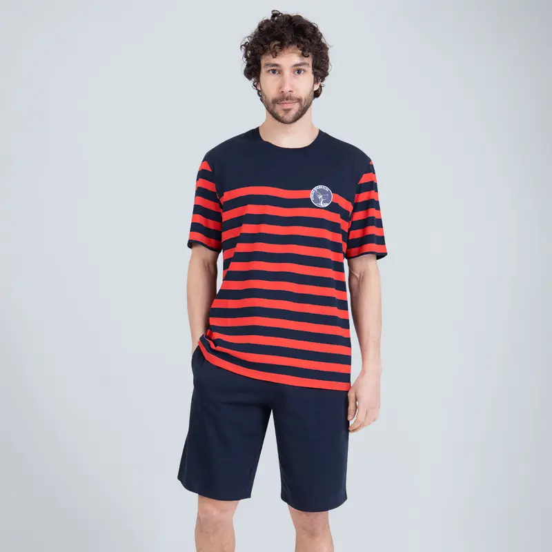 Pyjama court col rond homme Rayures Ocean Club Athena