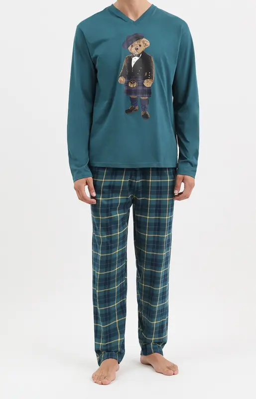 Pyjama en jersey de coton - Ecossais Vert