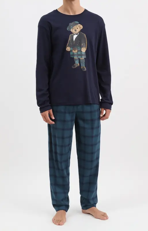 Pyjama en jersey épais et flanelle de coton - Ecossais