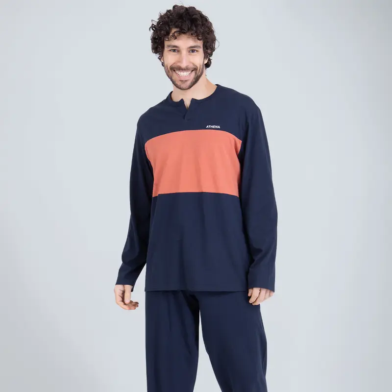 Pyjama long col ouvert homme coton issu de l'agriculture biologique