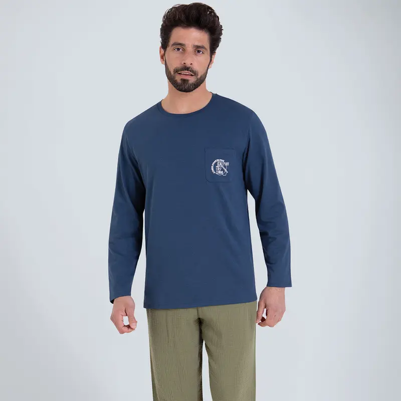 Pyjama long col rond homme Easy coton Athena