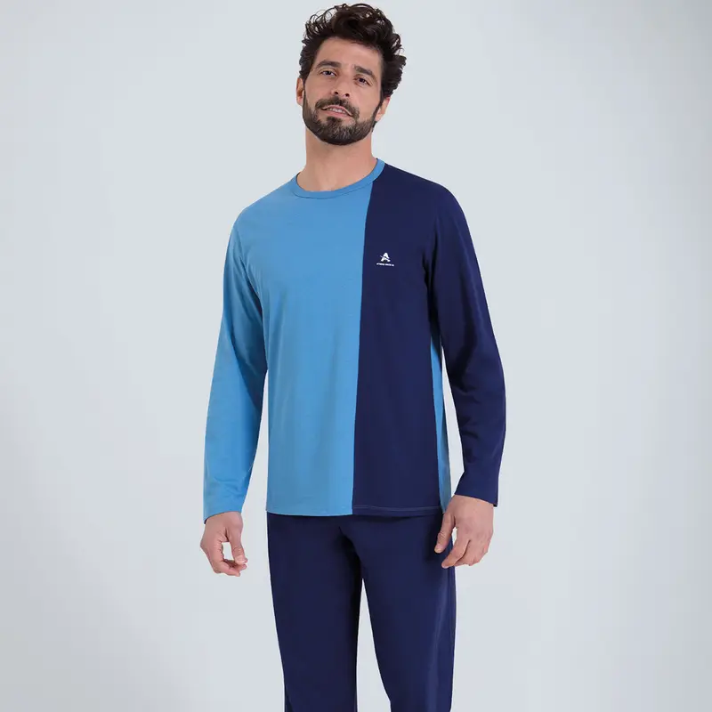 Pyjama long col rond homme Ecopack Athena