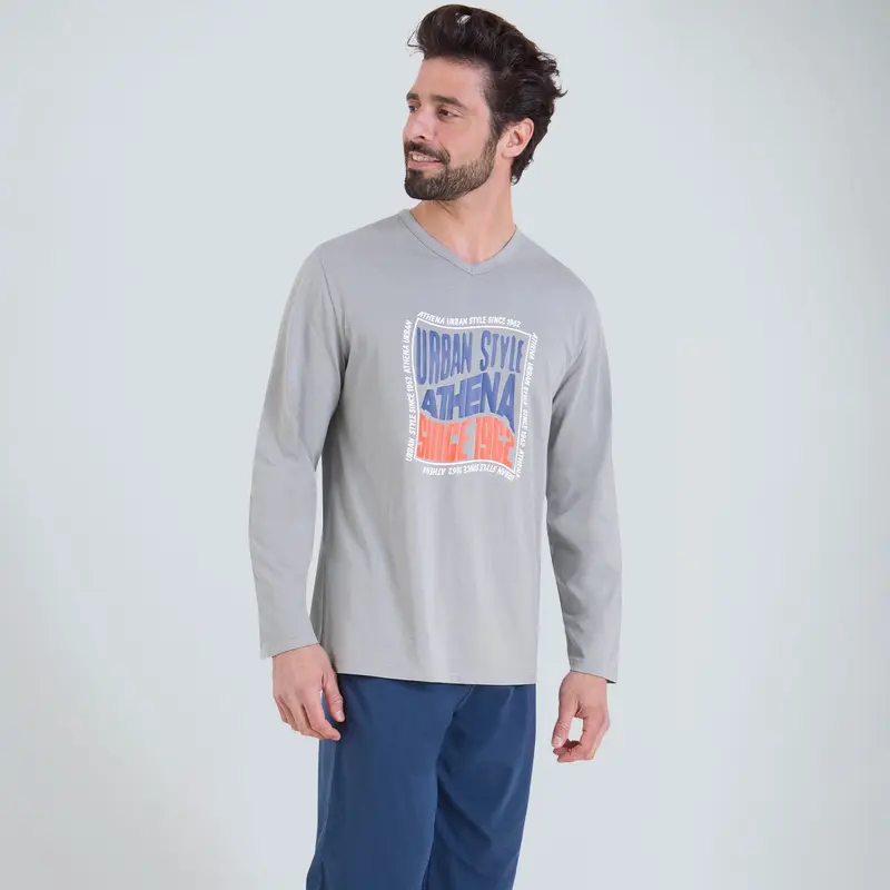 Pyjama long col V homme Ecopack Serigraphie Athena