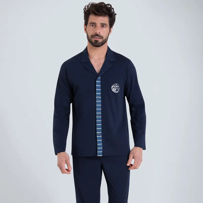 Pyjama long ouvert homme Rayures Waves Athena