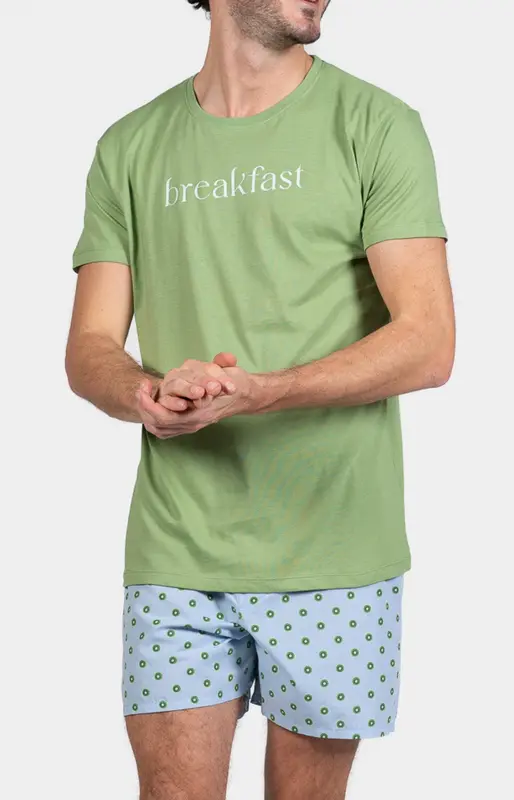 Pyjaméricain en jersey et popeline de coton - Kiwi