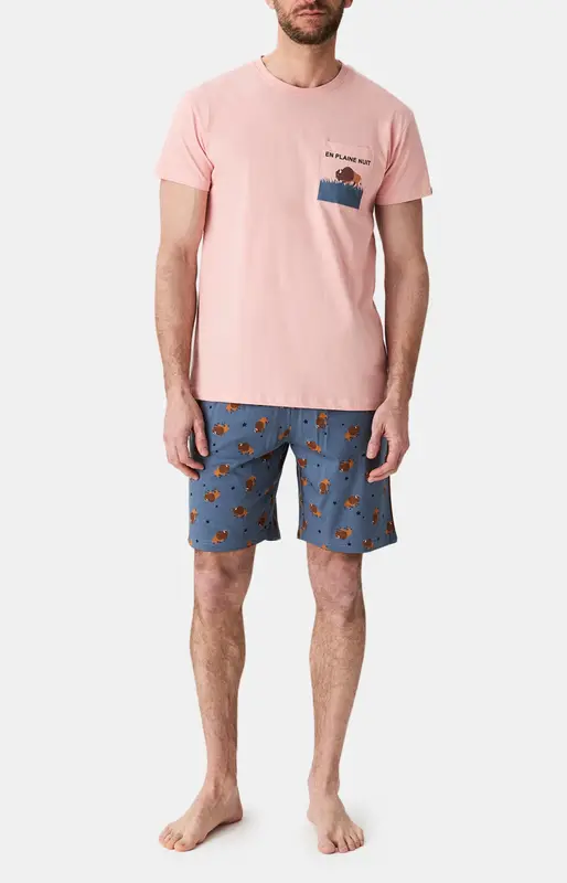 Pyjashort en jersey de coton léger - En Plaine nuit