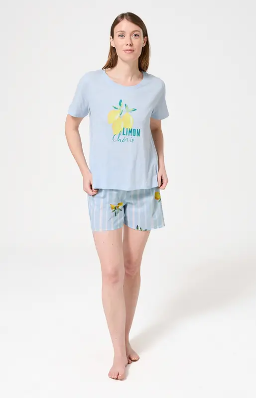 Pyjashort en jersey et voile de coton - Lemon chérie