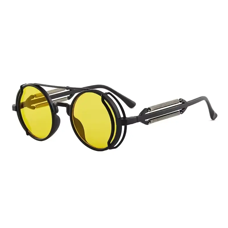 Rafael – Lunettes de Soleil Rondes Audacieuses avec Accents Métalliques et Verres Colorés