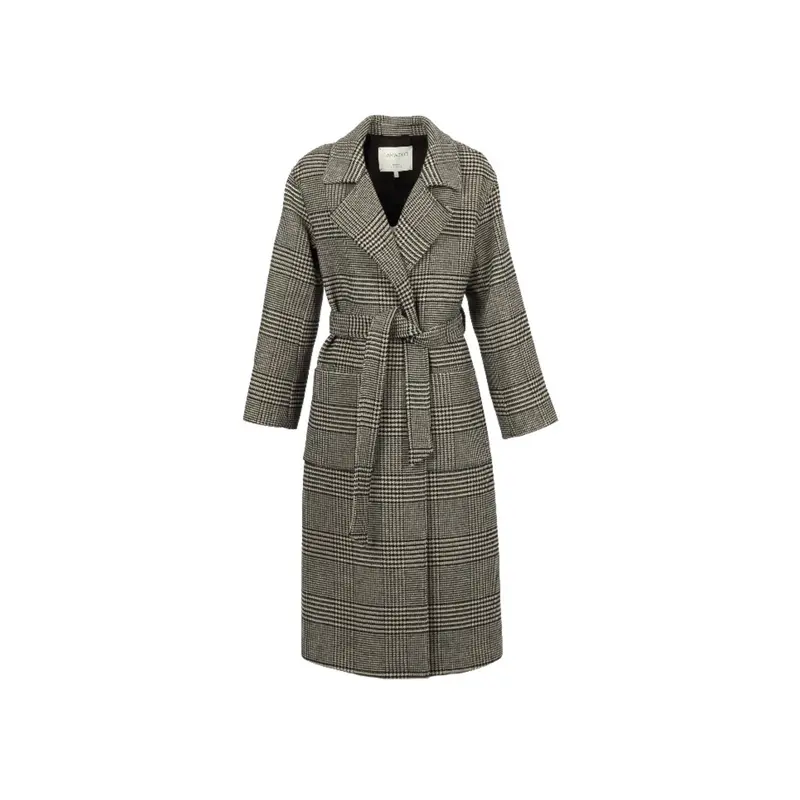 REALITY (REF. 65362) CARREAUX NOIR - MANTEAU EN LAINE MELANGE AVEC CEINTURE