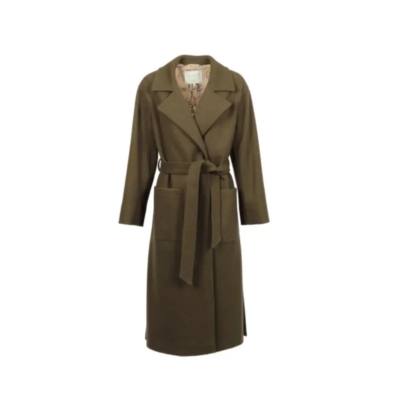REALITY (REF. 65362) KAKI FONCE- MANTEAU EN LAINE MELANGE AVEC CEINTURE