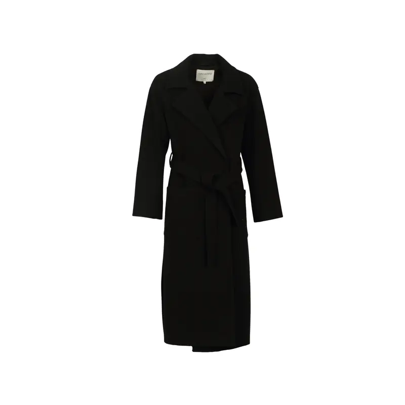 REALITY (REF. 65362) NOIR - MANTEAU EN LAINE MELANGEE AVEC CEINTURE A NOUER