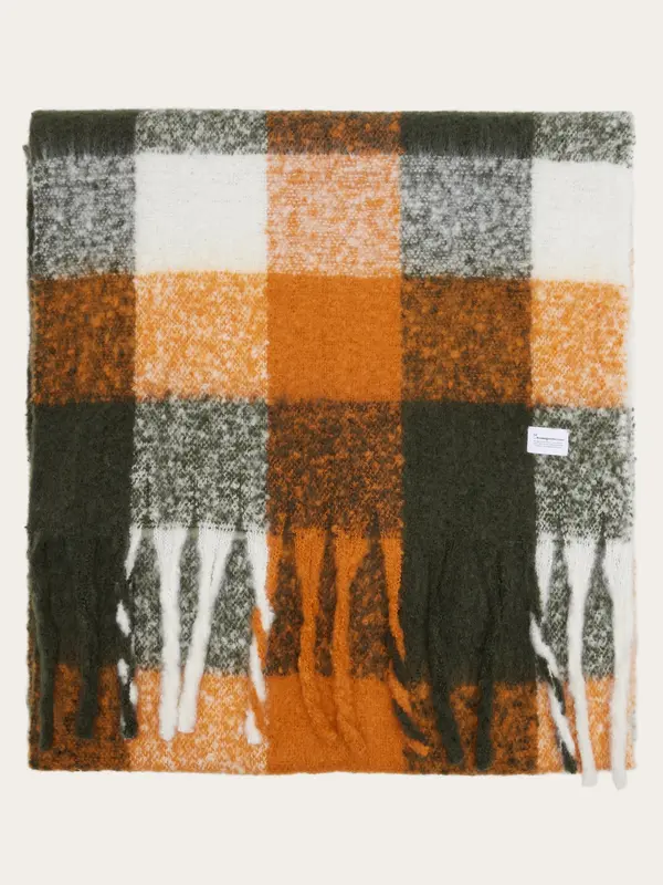 Recycled fringe scarf - Green check