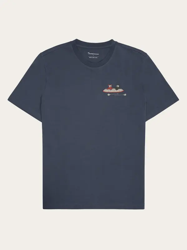 Regular drop-shoulder short sleeve heavy single jersey printed t-shirt GOTS/Vegan - Vintage Indigo