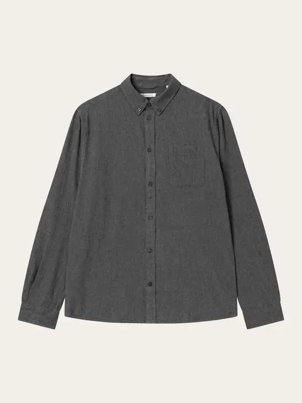 Regular fit melangé flannel shirt - Dark Grey Melange