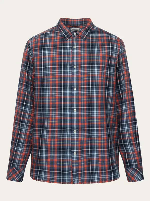Regular fit small checked flannel shirt - GOTS/Vegan - blue check