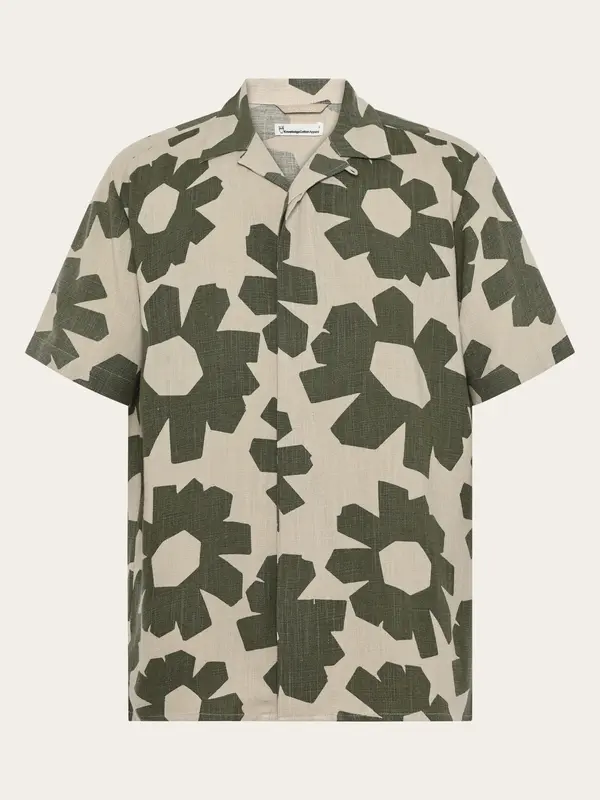 Relaxed linen blend print short sleeve shirt - Green
