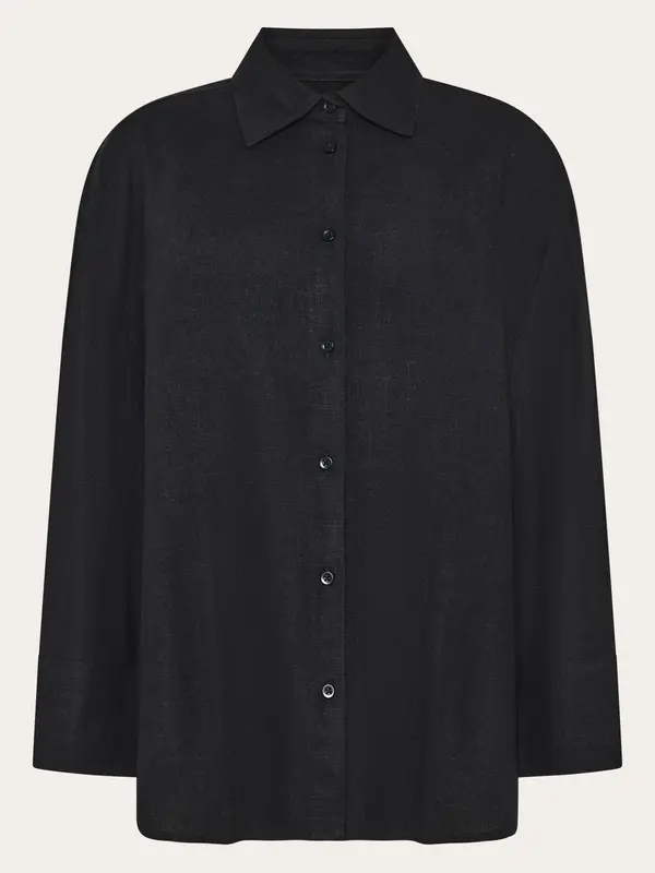 Relaxed linen blend shirt - Black Jet