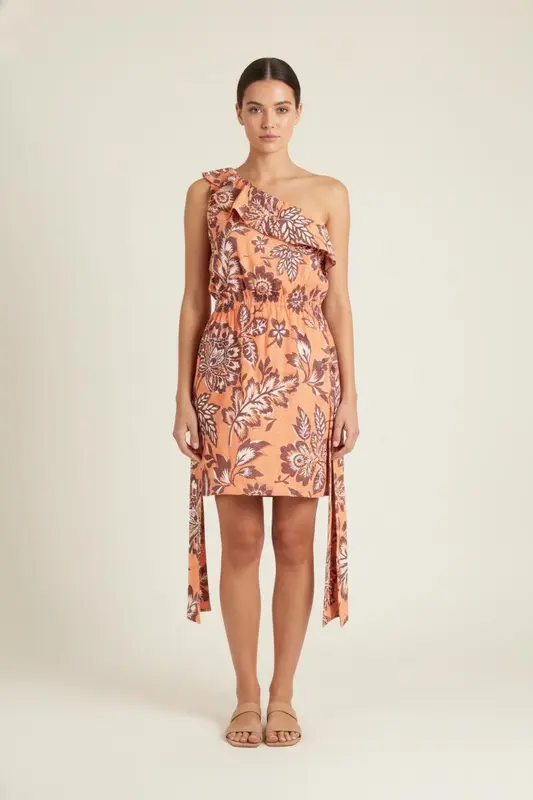 Robe Asymétrique Orange et Marron - Taille XS/34