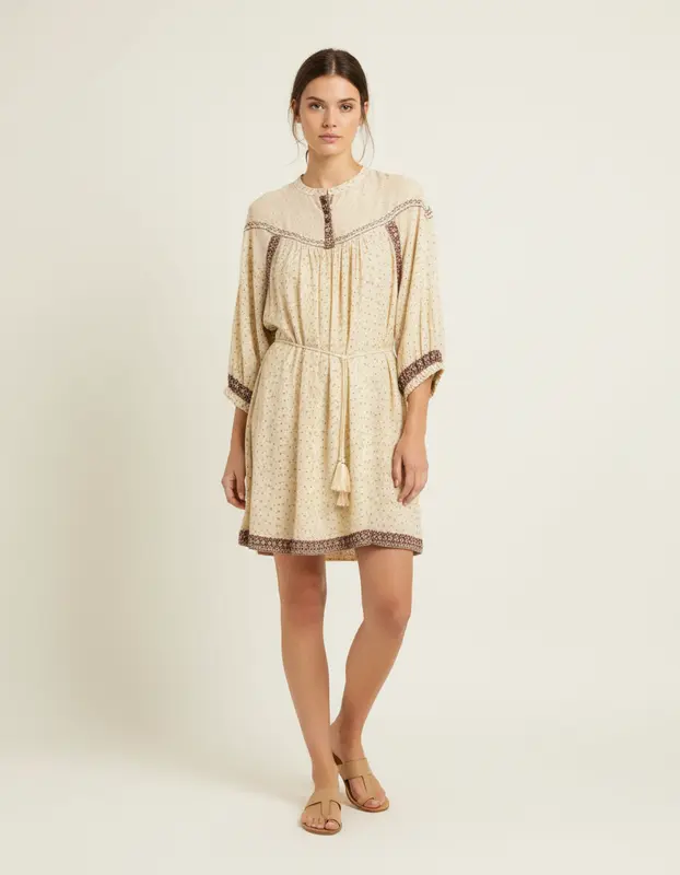 Robe beige à motifs - Taille M/38