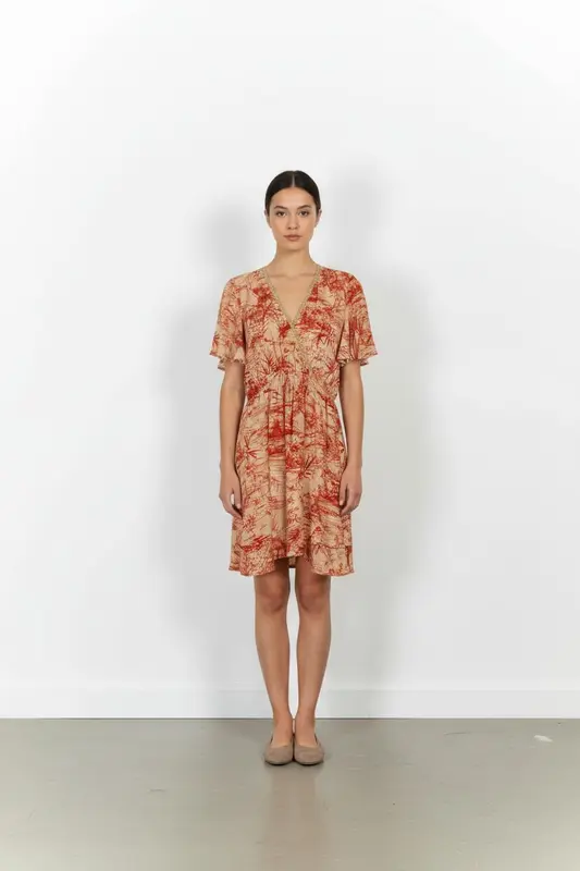Robe Cache-Cœur Beige et Rouge - Taille M/38