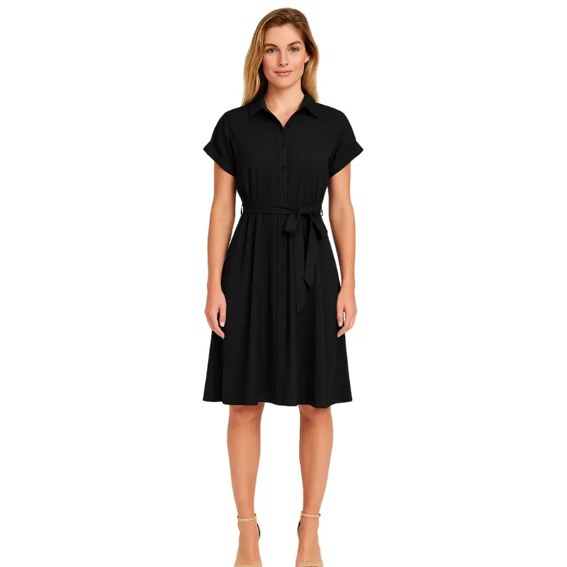 Robe-chemise à boutonnage et ceinture