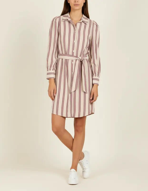 Robe-chemise beige à rayures violettes - Taille S/36