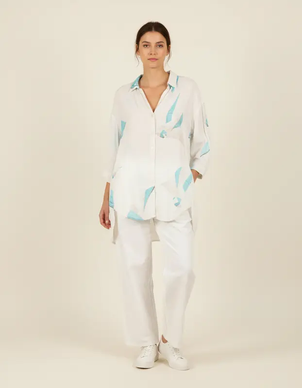 Robe-chemise blanche à motifs - Taille L/40
