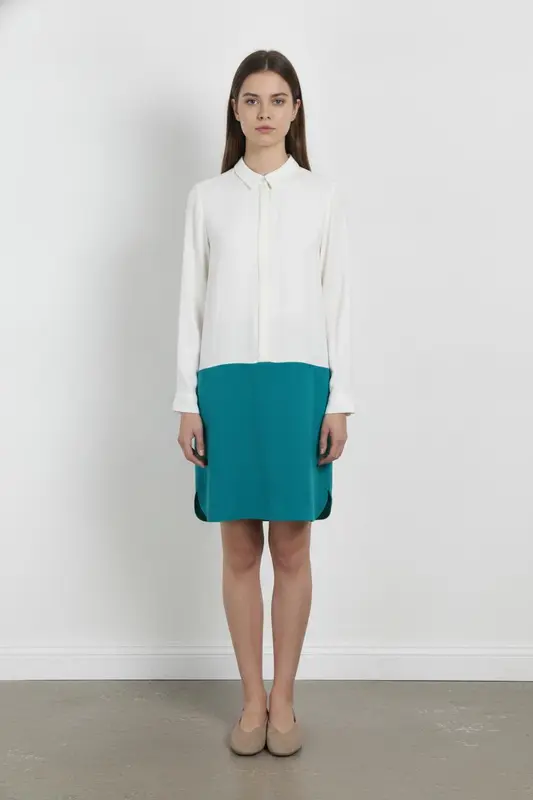 Robe Chemise Blanche et Verte - Taille M/38 - imparfaites