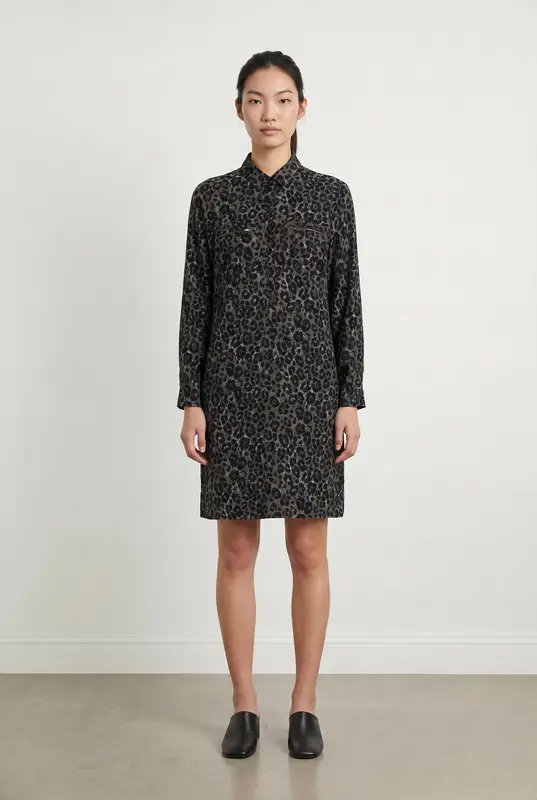 Robe Chemise Léopard Noir et Beige - Taille S/36