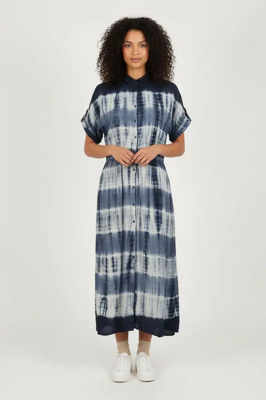 Robe chemise longue bleue et blanche - Taille S/36
