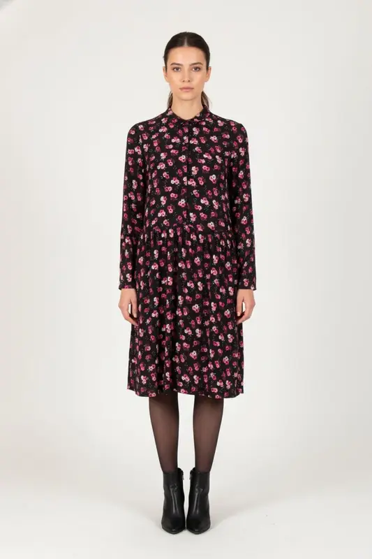 Robe Chemise Noire et Rose - Taille S/36