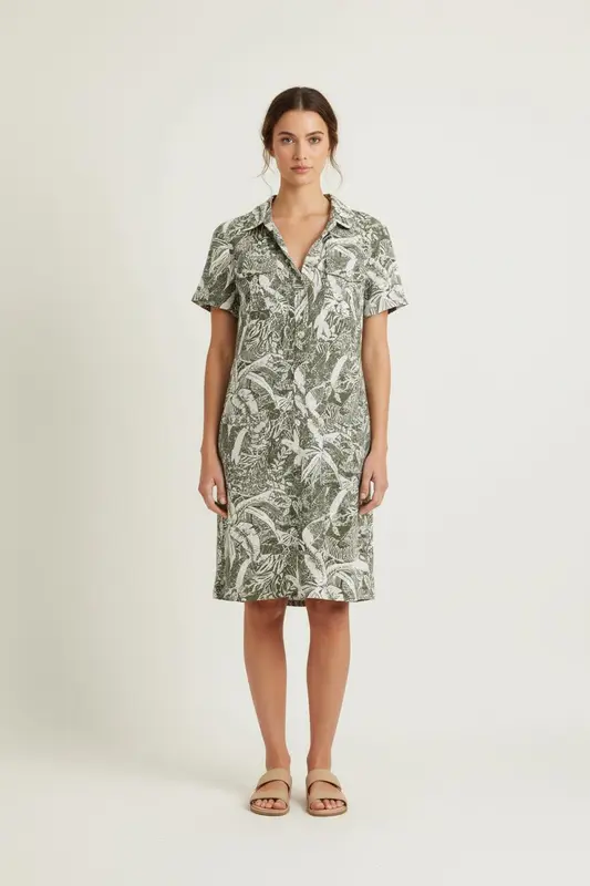 Robe Chemise Verte et Blanche - Taille S/36