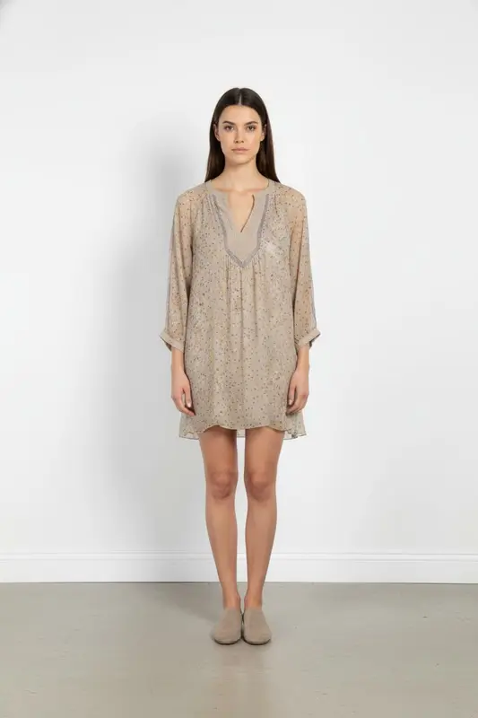 Robe Courte Beige à Pois - Taille S/36