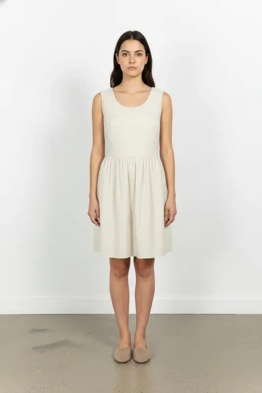 Robe Courte Blanche à Rayures Beige - Taille S/36