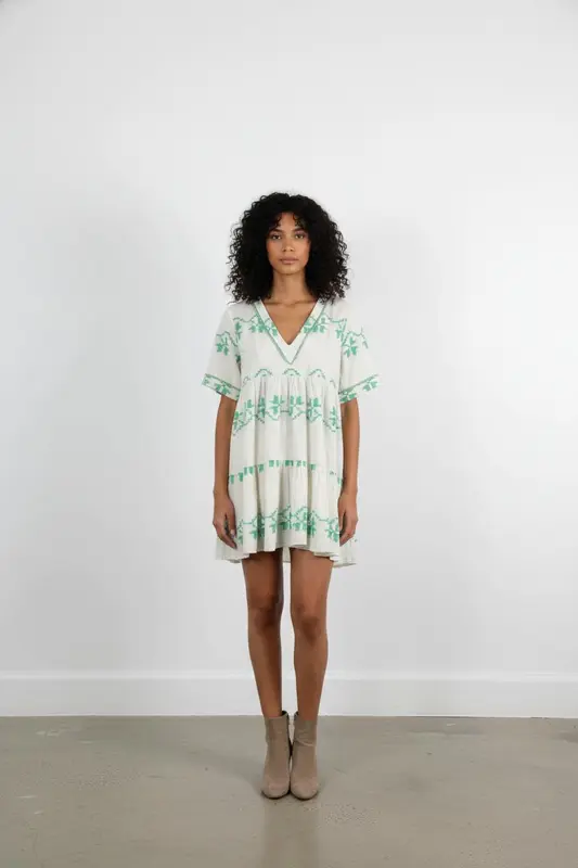 Robe Courte Blanche et Verte - Taille XS/34