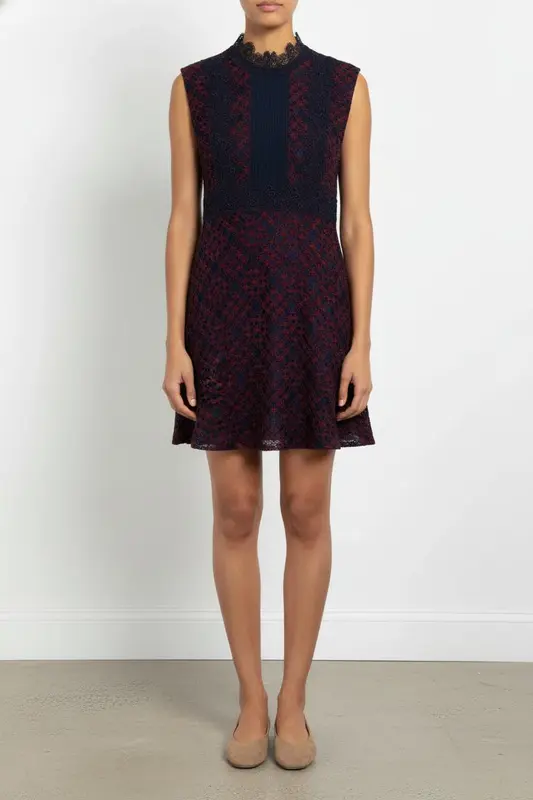 Robe Courte Bleu Marine et Bordeaux - Taille L/40