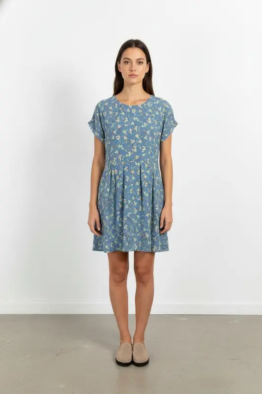 Robe Courte Bleue à Fleurs Multicolores - Taille S/36