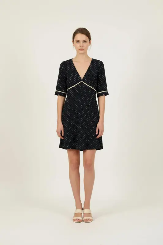 Robe Courte Bleue à Pois Blancs - Taille S/36