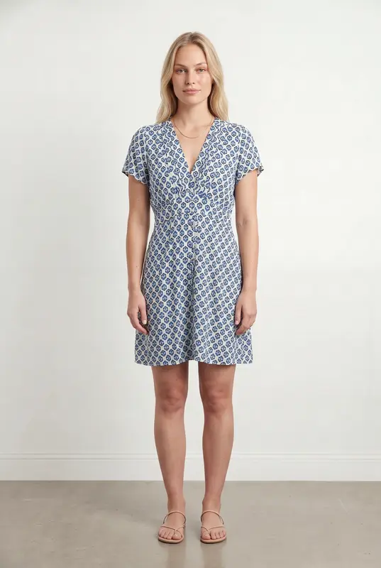 Robe Courte Bleue et Blanche - Taille L/40