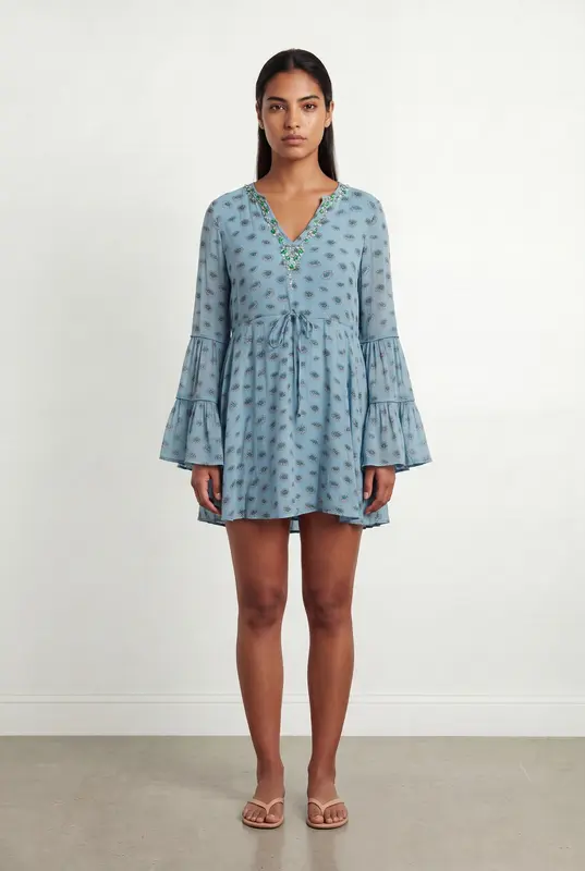 Robe Courte Bleue et Verte - Taille L/40
