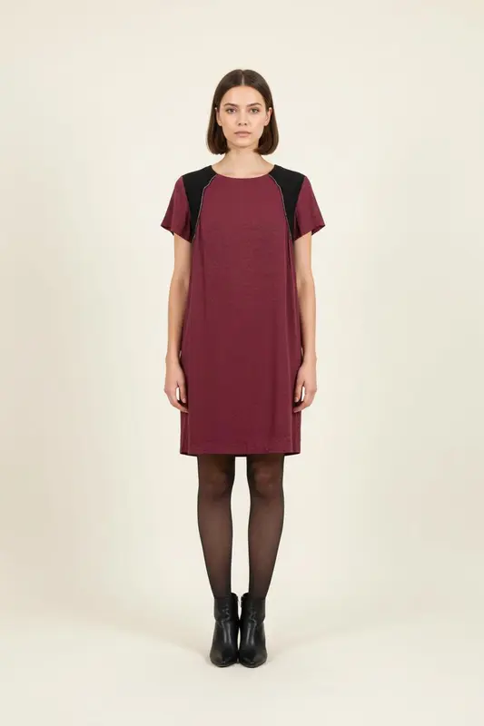 Robe Courte Bordeaux et Noire - Taille S/36